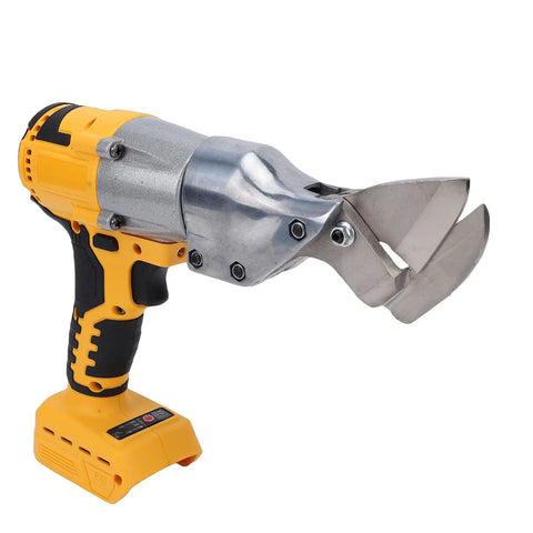 Heavy Duty Cordless Electric Metal Shears With 360 Rotating Head For Cutting Stainless Steel Aluminum Cardboard Leather And Carpet Fast Variable Speed Power Scissors For Pro Automotive Hvac And Diy Use at an angle showcasing rotating blade head.