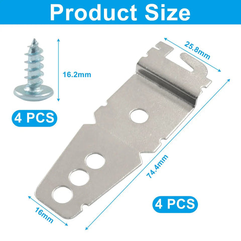 Heavy Duty Dishwasher Mounting Bracket Kit includes two rock solid brackets and stainless screws, dimensions shown.