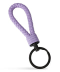 Premium Leather Keychain With Stainless Steel Ring And Extra Key Rings For Cars, Motorcycles, Bicycles, Durable Dope Style Key Holder Gift Box For Men And Women in purple braided design.