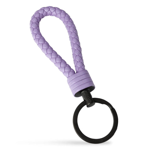 Premium Leather Keychain With Stainless Steel Ring And Extra Key Rings For Cars, Motorcycles, Bicycles, Durable Dope Style Key Holder Gift Box For Men And Women in purple braided design.
