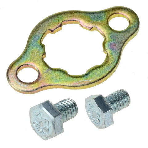 Front 428 Sprocket 17 Tooth 17mm For 50cc To 160cc Pit Dirt Bikes ATV Quad Replacement Part, showing locking plate and bolts