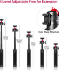 Two In One Mini Tripod Selfie Stick for iPhone and Camera Mount with adjustable heights and cold shoe attachment detail