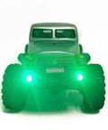 Lit RC Light Strips Kit For 1/24 Scale Crawler SCX24 Series Front And Rear Headlights, bright green lights on RC truck front view
