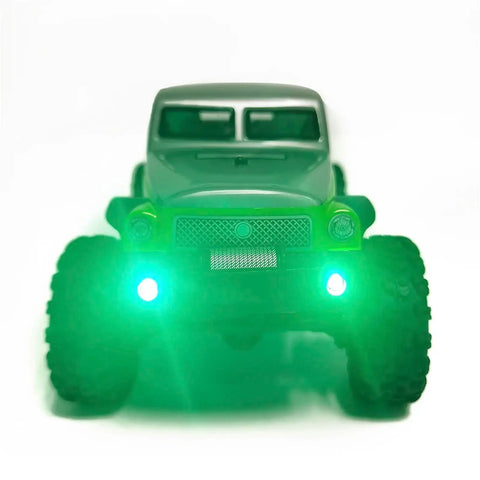 Lit RC Light Strips Kit For 1/24 Scale Crawler SCX24 Series Front And Rear Headlights, bright green lights on RC truck front view