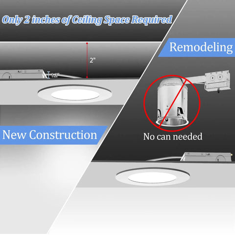 Installation guide for Six Inch LED Recessed Light Kit Pack Of 12 Ultra Thin 5000K Canless Downlights with Junction Box.