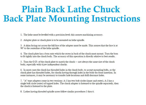 Plain back lathe chuck backplate mounting instructions for 3 Jaw Lathe Chuck With 1/2-20 Threaded Backplate, 3 Inch Swing