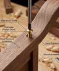 Premium M5 X 10mm Brass Phillips Pan Head Machine Screws in wood furniture installation with flat head for secure tightening.