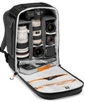 Open Pro Grade 32L Camera Backpack BP 450 AW II showing customizable dividers and gear storage compartments, black
