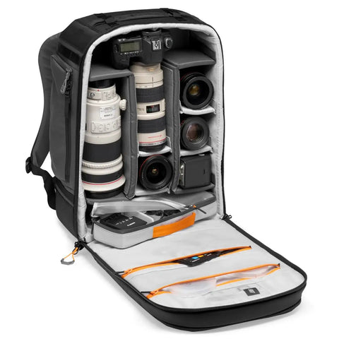 Open Pro Grade 32L Camera Backpack BP 450 AW II showing customizable dividers and gear storage compartments, black