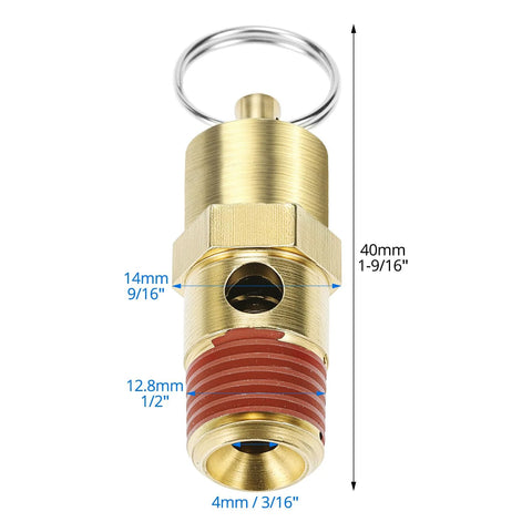 Front view of QWORK brass pressure relief valve with red seal and 1/4 in NPT threaded fitting