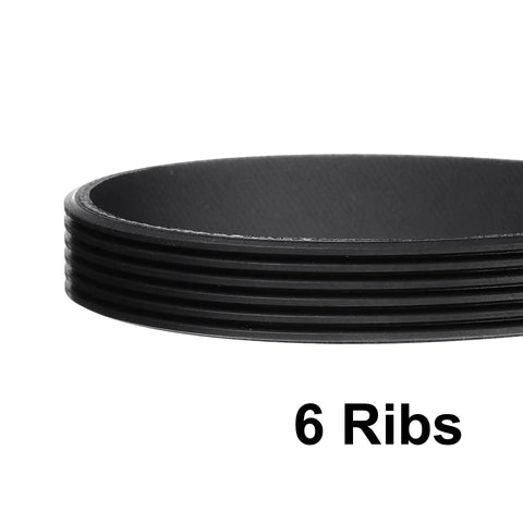 Close-up of 500J6 PJ V Ribbed Belt with 6 ribs showing edge and texture for lawn equipment and small machinery.