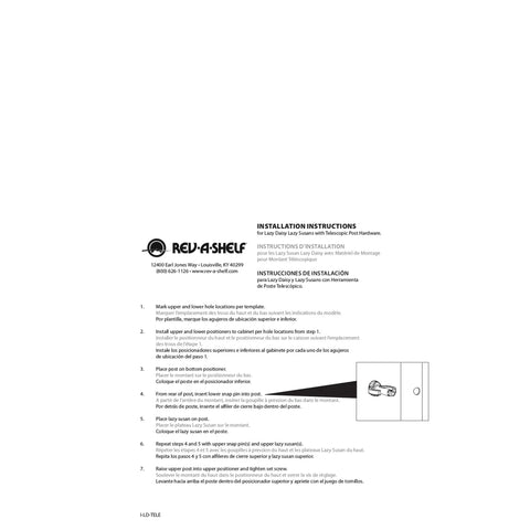 Installation instructions for 18 Inch Dual Tier Full Circle Lazy Susan Cabinet Turntable with telescopic post hardware.