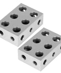 Angled view: two 1-2-3 machinist blocks in hardened steel, 11-hole set, 58-60 HRC, 2-pack
