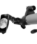 70mm Telescope With Phone Adapter Carbon Fiber Body Silver Finish For Epic Moon And Planet Views attached to smartphone