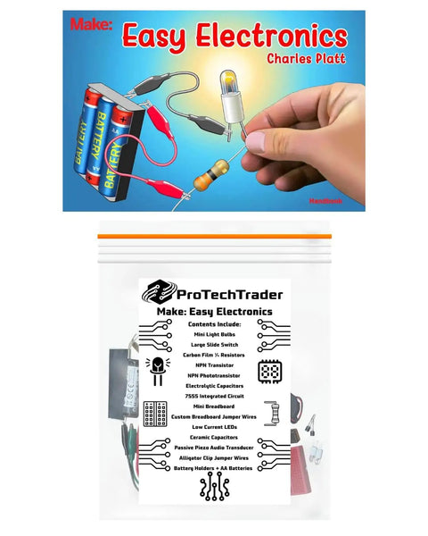 Easy Electronics Kit Bundle With Paperback Handbook And ProTechTrader Component Pack For STEM DIY Projects, Beginner Friendly