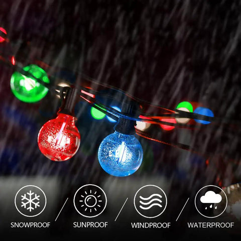 48Ft Outdoor String Lights With Warm White And RGB 2 In 1 Bulbs in rain showing waterproof feature