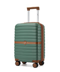 Expandable Carry On Luggage 20 Inch With Spinner Wheels Airline Approved Durable PC ABS Hardside Roller Case Lockable 35L Expands To 42L Fits 22 By 14 By 9 Inches Travel Ready Green Brown Your Go To Travel Companion
