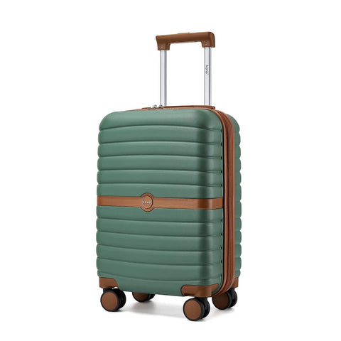 Expandable Carry On Luggage 20 Inch With Spinner Wheels Airline Approved Durable PC ABS Hardside Roller Case Lockable 35L Expands To 42L Fits 22 By 14 By 9 Inches Travel Ready Green Brown Your Go To Travel Companion