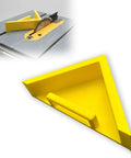 Precision Table Saw Miter Sled Jig Guide With Heavy Duty Push Handle features a yellow triangular guide for exact angle cuts.
