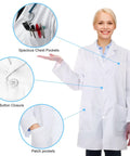 Unisex White Lab Coat For Adults With Long Sleeves, Stain Resistant Polyester, shown with spacious pockets and button closure