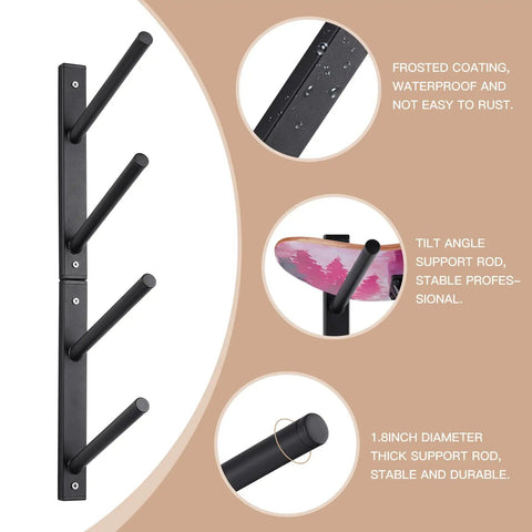 Four Layer Horizontal Skateboard Wall Mount Rack For All Boards And Sizes Boss Wall Storage Organizer detail view with features
