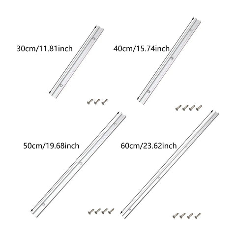 Heavy Duty T Slot Miter Jig Kit With Aluminum Track Rails for Woodworking, four rail sizes with screws, 30cm to 60cm