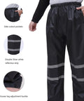 Hi Vis Reflective Rain Gear Set For Men Waterproof Jacket And Pants Yellow Large Lightweight All Weather Rainwear With Safety Reflectors For Maximum Visibility And Wet Weather Protection with reflective striped pants in use.