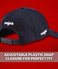 Back view of black golf hat with adjustable plastic snap closure, part of Right Handed K5s Hybrid Set For Seniors In Standard Length With Midsize Grips.