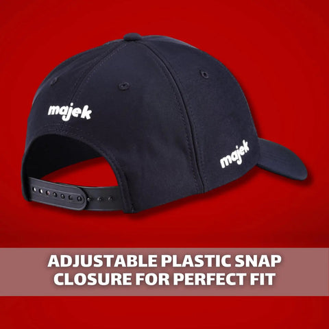 Back view of black golf hat with adjustable plastic snap closure, part of Right Handed K5s Hybrid Set For Seniors In Standard Length With Midsize Grips.