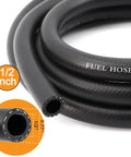 Half Inch Fuel Line Hose 10 Foot With Push Lock NBR Rubber SAE 30R7 300 PSI Durable Auto Engine Fuel System Hose Kit Includes 10 Clamps For Oil Gas Diesel Water Air Biodiesel, close-up view of hose and dimensions.