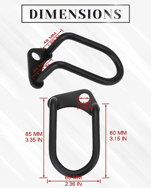 Durable Ebike Derailleur Guard Transmission Protector dimensions in millimeters and inches, black forged aluminum