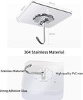 Heavy Duty Adhesive Wall Hooks 44 Lb Max Waterproof Oilproof Seamless Hangers for Bathroom and Kitchen, stainless steel material close-up