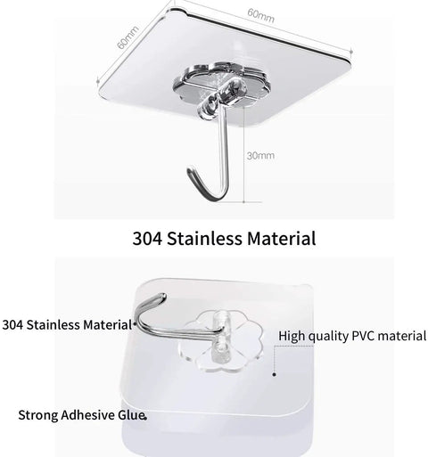 Heavy Duty Adhesive Wall Hooks 44 Lb Max Waterproof Oilproof Seamless Hangers for Bathroom and Kitchen, stainless steel material close-up
