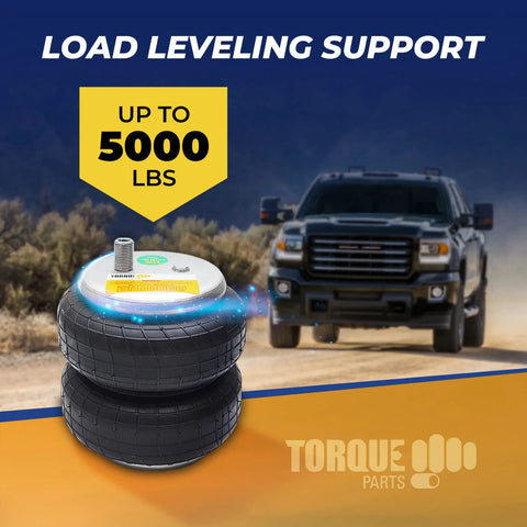 Torque airbag suspension kit: two black rear air springs with threaded tops for pickups (up to 5000 lbs).