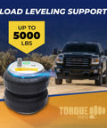 Torque airbag suspension kit: two black rubber air springs with metal tops for Dodge Ram trucks, up to 5000 lbs.