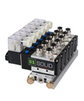 4V210-08 Six Valve Pneumatic Solenoid Valves With 1/4 Inch NPT Threads 2 Position 5 Way On A Compact Manifold Base DC 24V