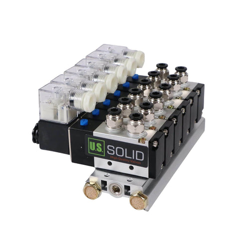 4V210-08 Six Valve Pneumatic Solenoid Valves With 1/4 Inch NPT Threads 2 Position 5 Way On A Compact Manifold Base DC 24V