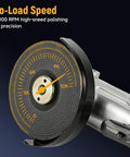Badass 4 Inch Air Angle Grinder With Front Exhaust 10000 Rpm Pneumatic Metal Cutting And Grinding Tool showing no-load speed gauge measuring RPM.