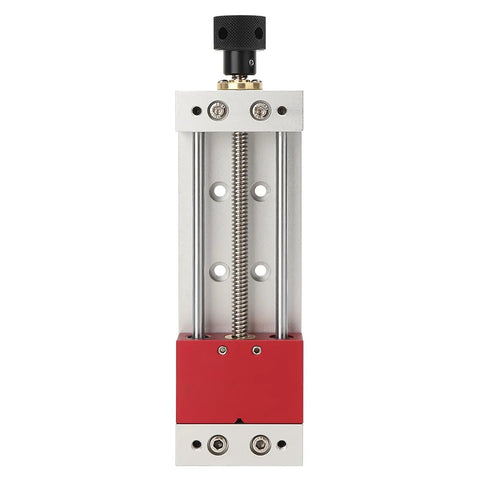 Aluminum CNC Bench Vise With 100mm Clamp Range For Repair And Assembly, Polished Oxidized Finish, front view with red base detail.