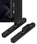 Heavy Duty Outdoor Door Lock With Sleek Keypad And Spare Key, Built Tough Battery Free Aluminum Alloy Gate Lock For Courtyard Entry, Matte Black Finish with keypad and handles.