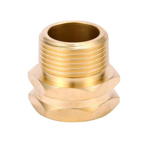 Two Pack Brass Garden Hose Adapter 3/4 GHT Female to 3/4 NPT Male Connector Brass Fitting With Rubber Washers, side view.