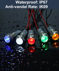Five Pack 12mm LED Indicator Light 110 To 220 VAC Metal Shell Waterproof IP67 Super Bright With Wire Red Green Blue View