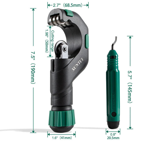 Heavy Duty Multi Material Pipe Cutter Tool Set For Copper Brass Aluminum And Stainless Steel 0.1875 Inch To 2 Inch Outer Diameter With Deburring Tools And Extra Blades By XUNTUI For HVAC And Plumbing Tubing front view