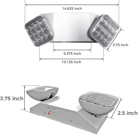 Dimensions of Six Pack Black Led Emergency Lights With Battery Backup For Home Power Outages Hardwired With Adjustable Heads