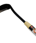 Garden Scythe For Weeding And Lawn Care With Durable Steel Blade And Ergonomic Handle, side view of tool on white background