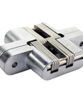 Built Tough Hidden Cabinet Hinges With Silky Smooth Glide Track For Folding Doors And Wood Boxes 180 Degree Swing Seamless Flush Install Satin Silver Finish Includes All Mounting Screws close-up view.