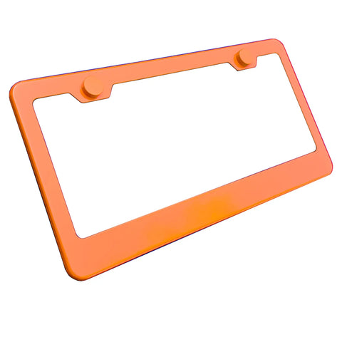 Orange 8K Mirror Polished Stainless Steel License Plate Frame With Rust Resistant Build, Slim Modern Design, Universal Fit