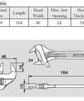Diagram of 6.5 Inch Adjustable Smart Monkey Wrench With 2mm Thick Jaws For Narrow Gaps and Thin Nut Fastening Ideal For Maintenance TWM-07.