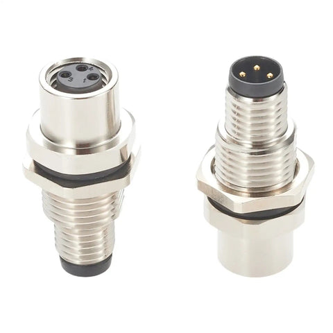 A Code 3 Pin M8 Bulkhead Connector, 3 Pin Male To Female, IP67 Shielded Circular Panel Mount Socket Receptacle, industrial use