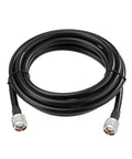 Coiled N Type Male To N Type Male ALSR400 Low Loss Extension Cable 9.8 Feet, visible connectors, black UV jacket for outdoor use.